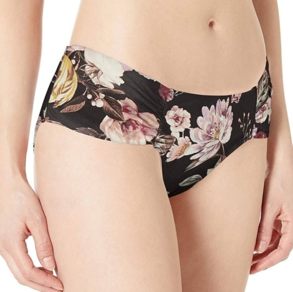 RACHEL Rachel Roy‎ Cherry Blossom Ruched Side Bikini Bottom Black L